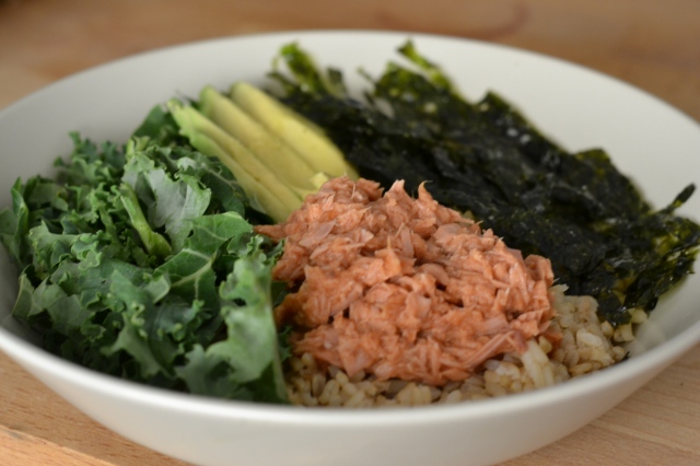 canned spicy tuna brown rice bowl